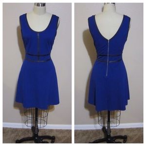 Cobalt blue faux leather fit and flare